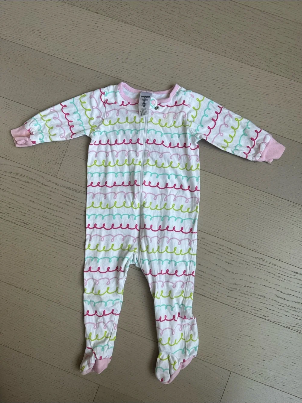 Baby Pink Multi-Color Swirl Print One-Piece Footed Pajamas